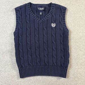 Chaps Cable Knit Blue Sweater Vest Toddler Boy's 4T Preppy Fisherman